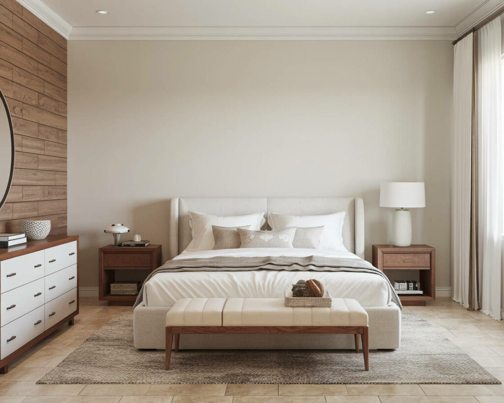 2. Contemporary Gray Accent Bedroom - Neutral Bedroom Design Ideas