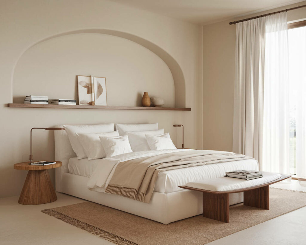 5. Shelf-Focused Serenity Bedroom