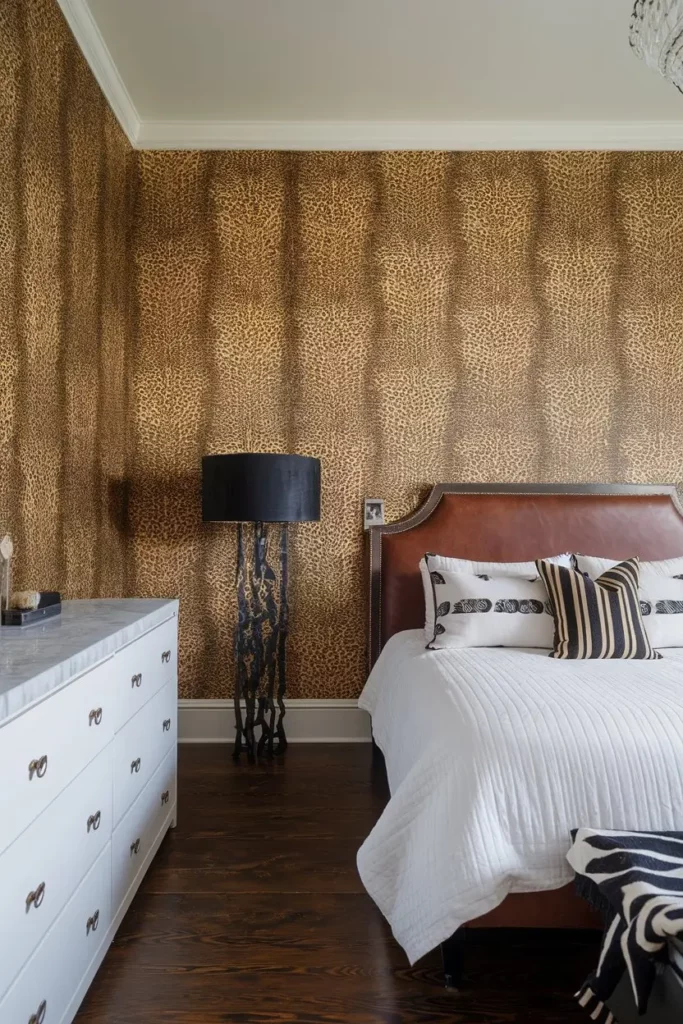 18. Leopard Elegance with Marble Touch Bedroom Design