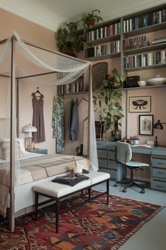 20. Four-Poster Bed Charm Eclectic Bedroom Design