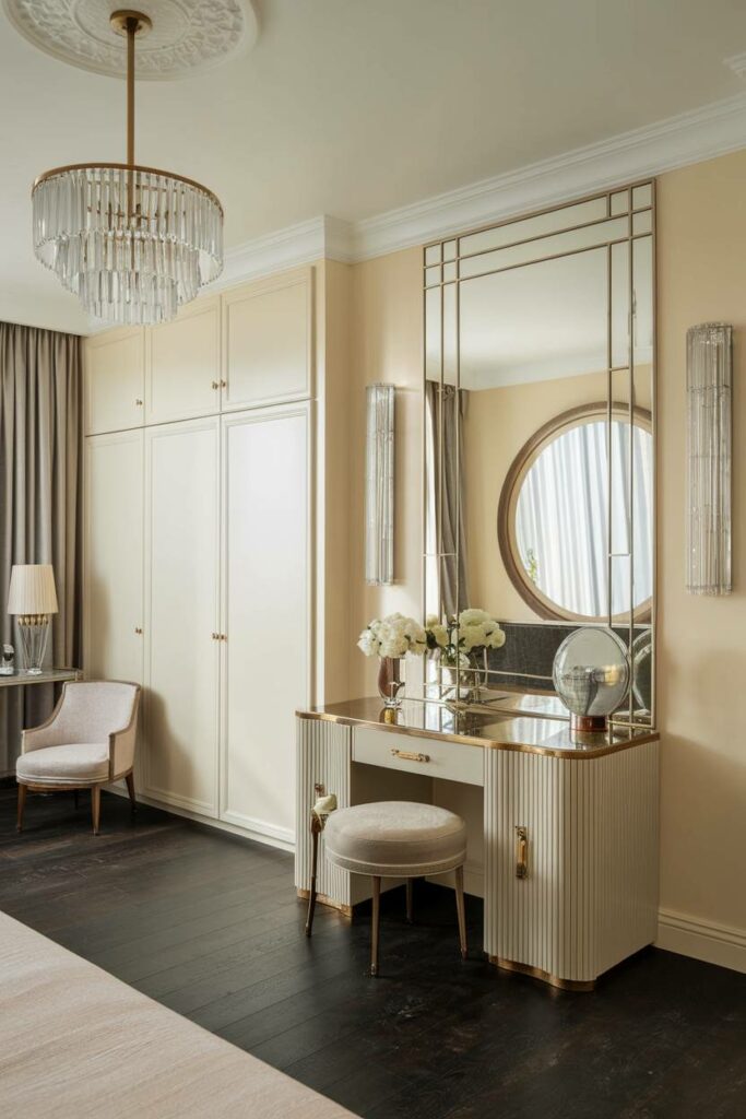 7. Cream and Gold Serenity Art Deco Bedroom Design