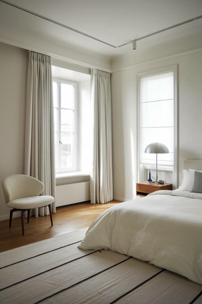 14. Minimalist White and Wood Contemporary Bedroom Design