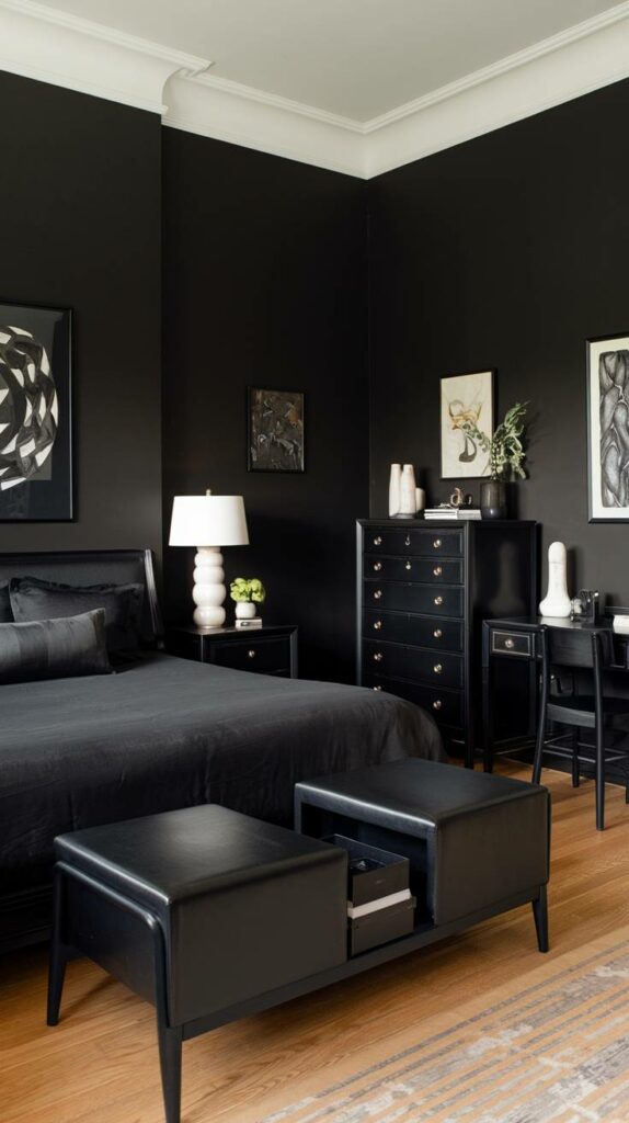 15. All-Black Furniture and Decor Black Bedroom