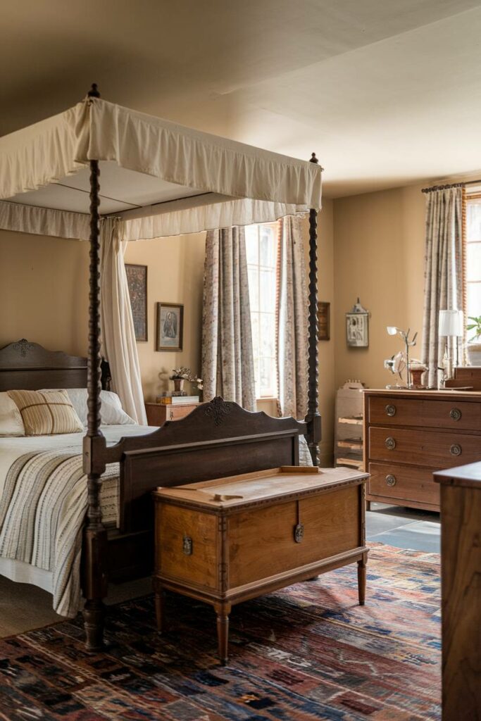 17. Rustic Charm Canopy Bed Vintage Bedroom Design