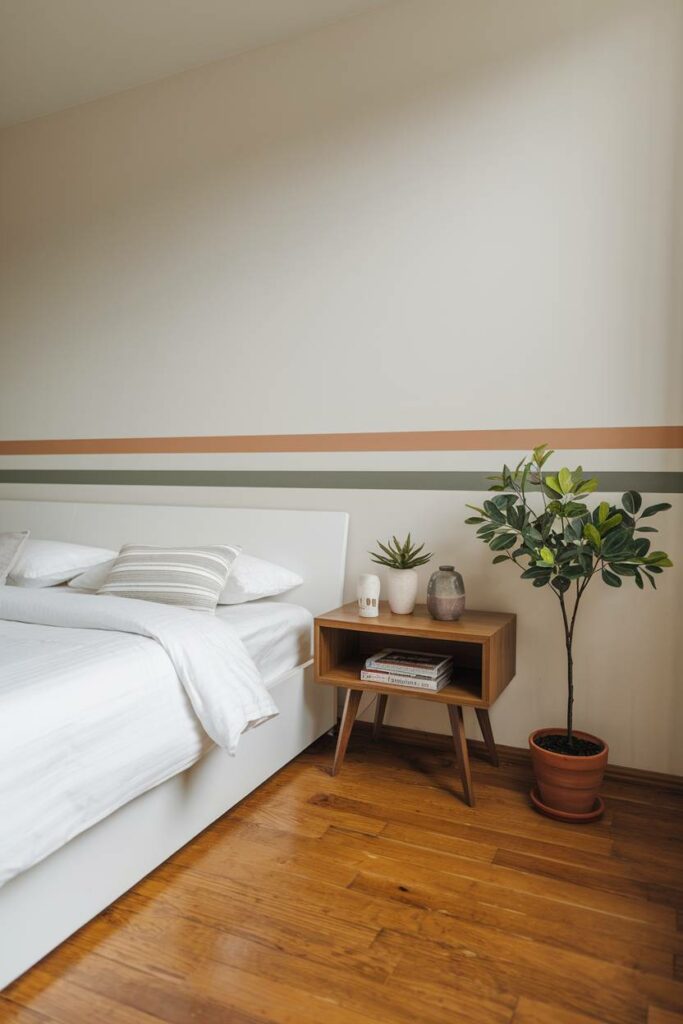 7. Stripes of Color Minimalist Bedroom