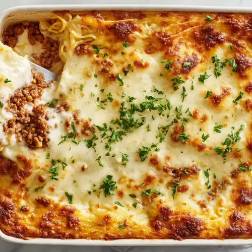 Baked Spaghetti Recipe with Alfredo Sauce