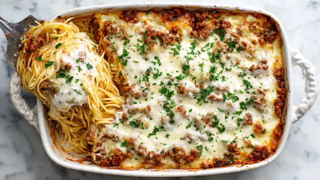 Baked Spaghetti Recipe with Alfredo Sauce