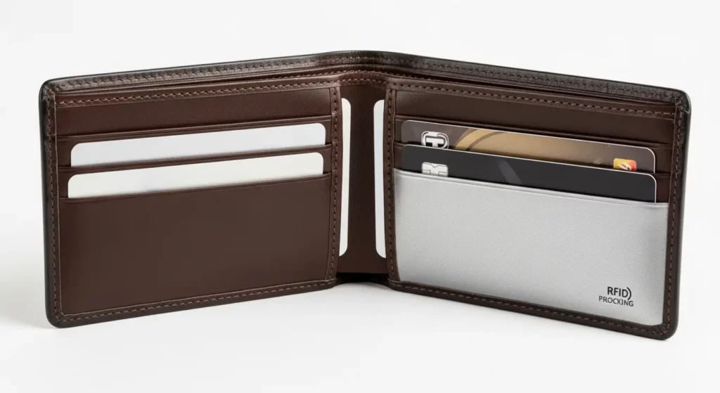 8. Leather Wallet with RFID Protection