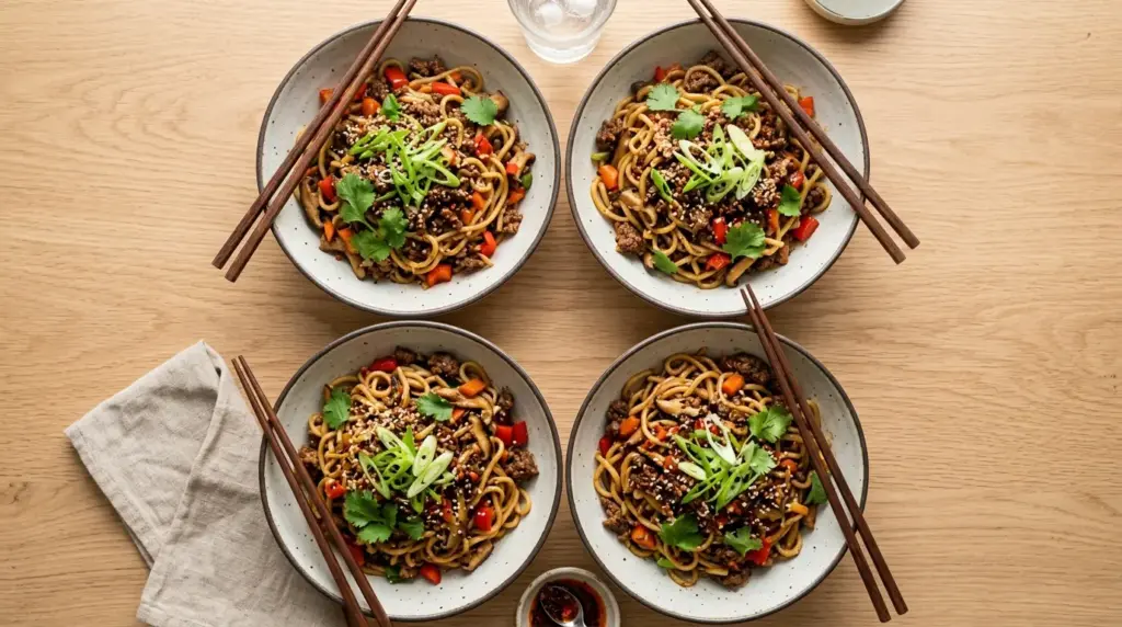 Asian Ground Beef Noodle Bowls