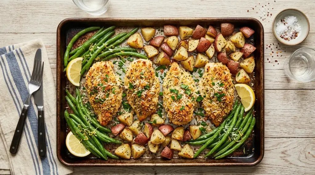 Parmesan Crusted Chicken Sheet Pan Dinner